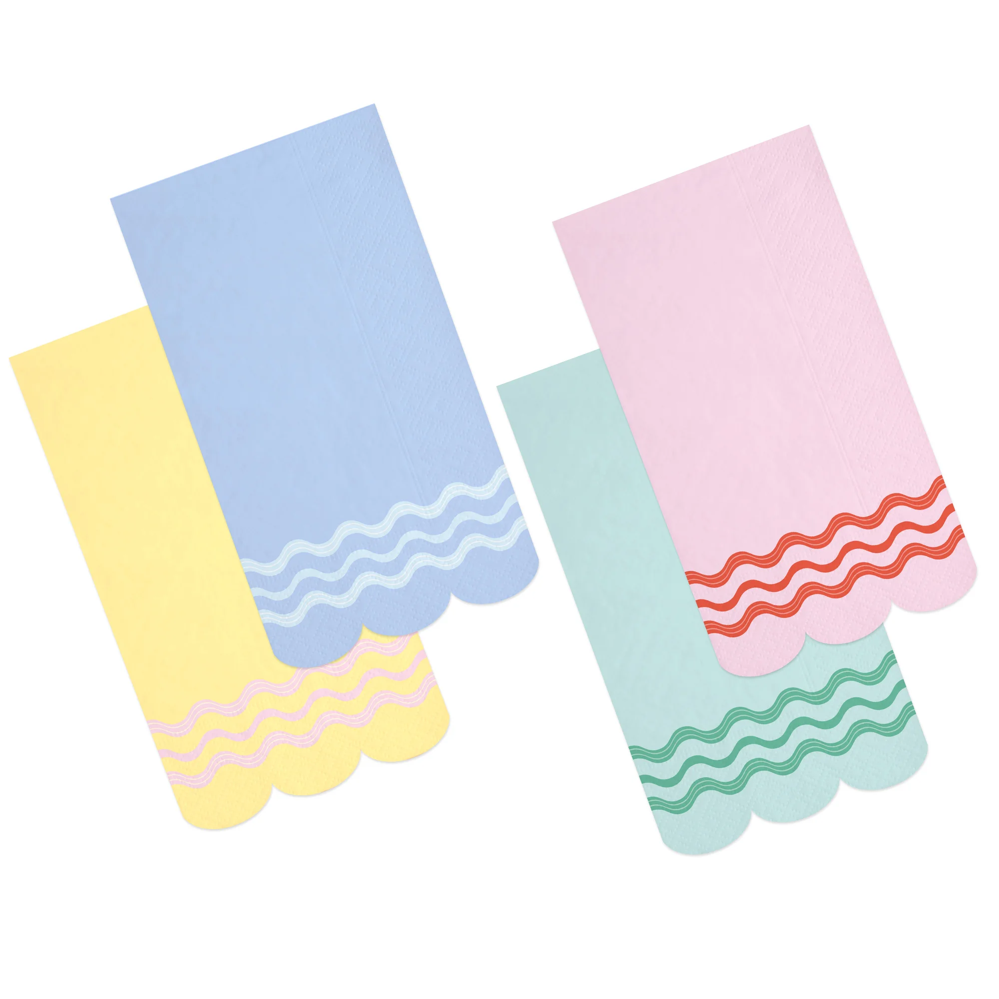 20Pcs Rainbow Guest Paper Napkins, Scalloped Edge Napkins in Assorted Pastel Colors, 7.9x4.3 Inch Folded