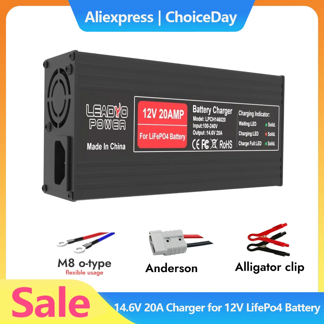 

14.6V 20A Smart Lifepo4 Battery Charger 4S 12V High Power For Lithium iron Phosphate LFP RV Battery Pack Smart Chargers