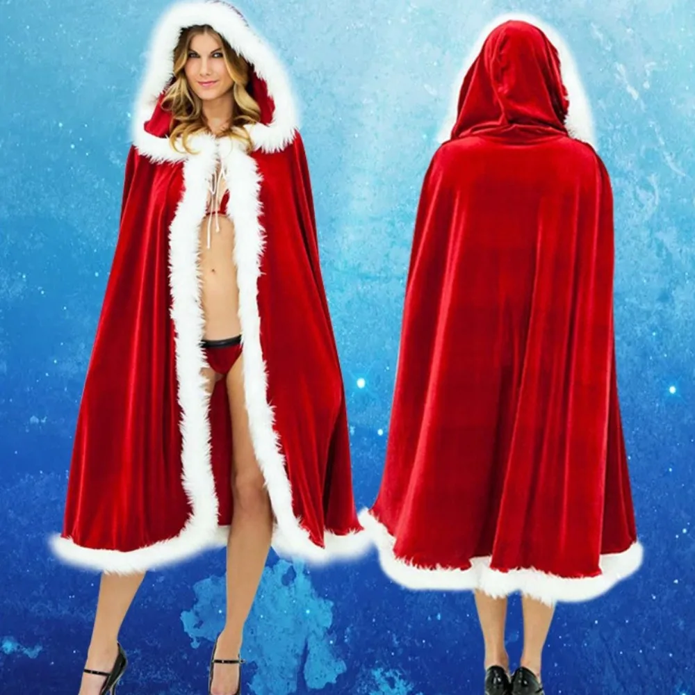

Рождественские костюмы, мужские и женские плащи, золотой бархат, плащ с красной шапочкой, плащ для взрослых, костюм Санта-Клауса, плащ