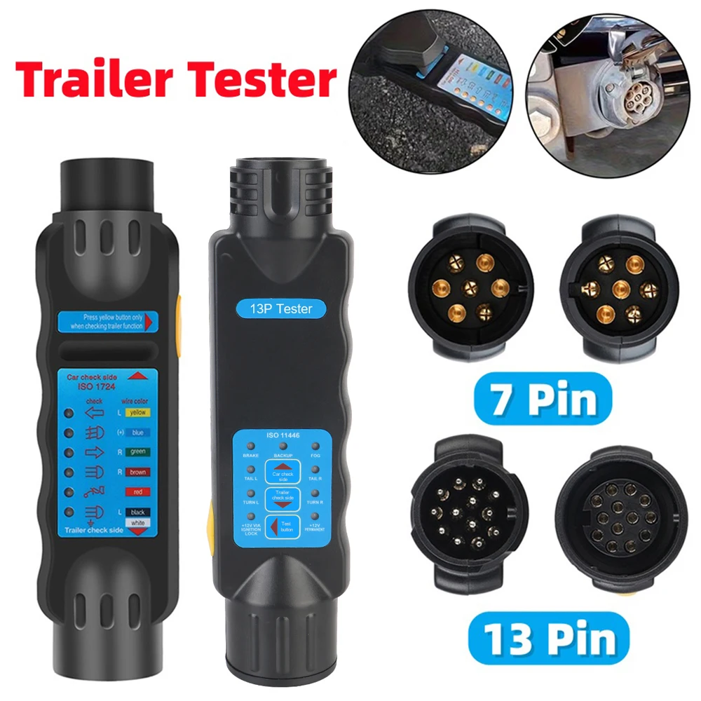 

12V Car Trailer Tester 7Pin/13Pin Towing Pole Light Wiring Tester LED Indicator Socket Connection Adapter for Truck Car Caravan