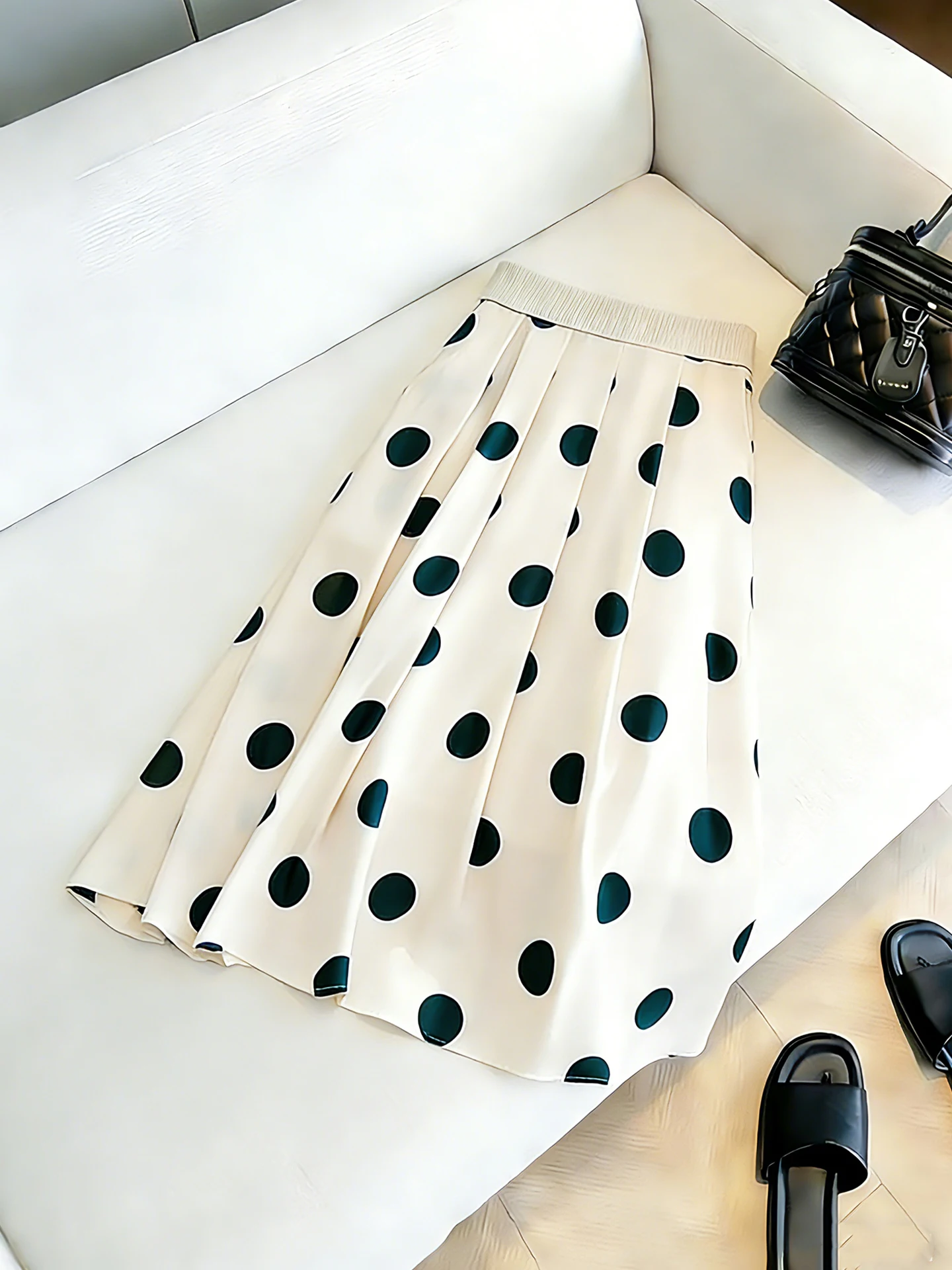 

Elegant Midi Polka Dot Halter Neck Dress Slimming High Waist A-Line Skirt Spring Summer Trendy plus Size Women's Fashion