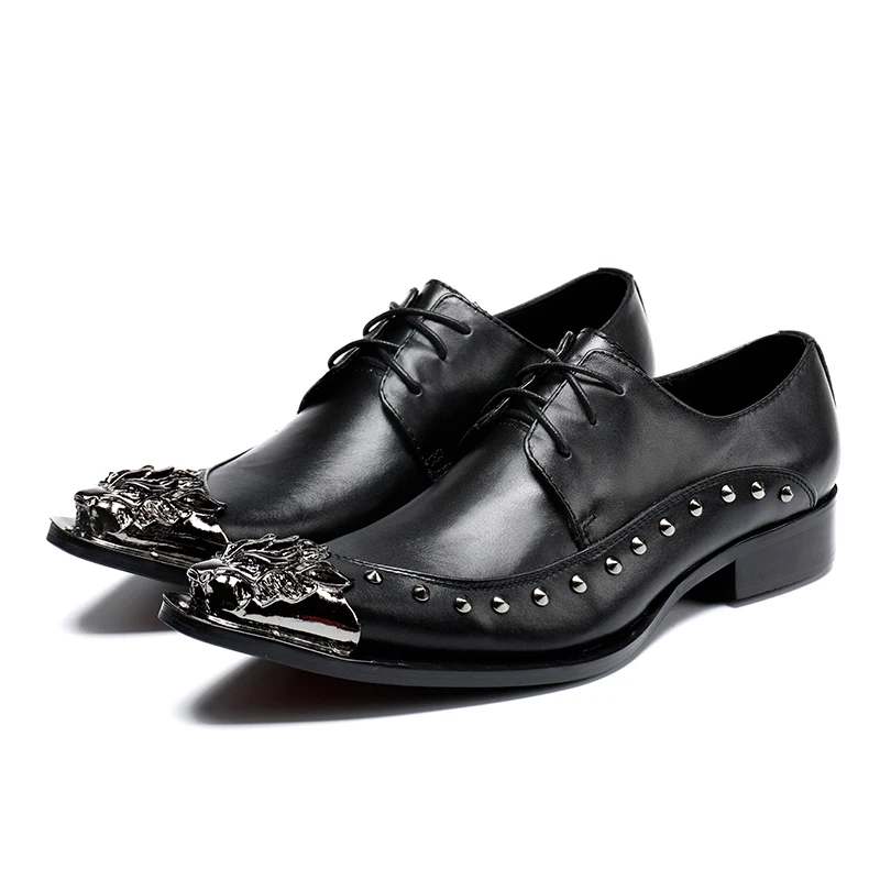 Handmade Mens Wedding Oxford Studs Shoes Black Genuine Leather Brogue Men's Dress Shoes Slip On Business Formal Shoes For Men
