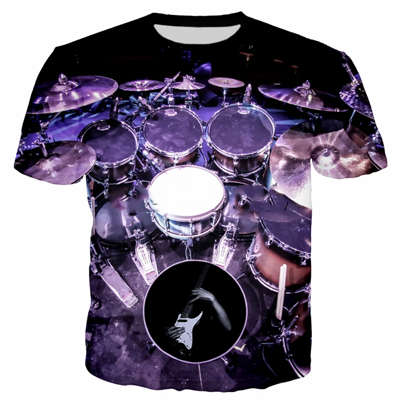 New Summer Leisure Fashion DJ Clothing Drum Set Pattern Men T-Shirts 3D Print Hip Hop Tees Round Neck Short Sleeve Tops