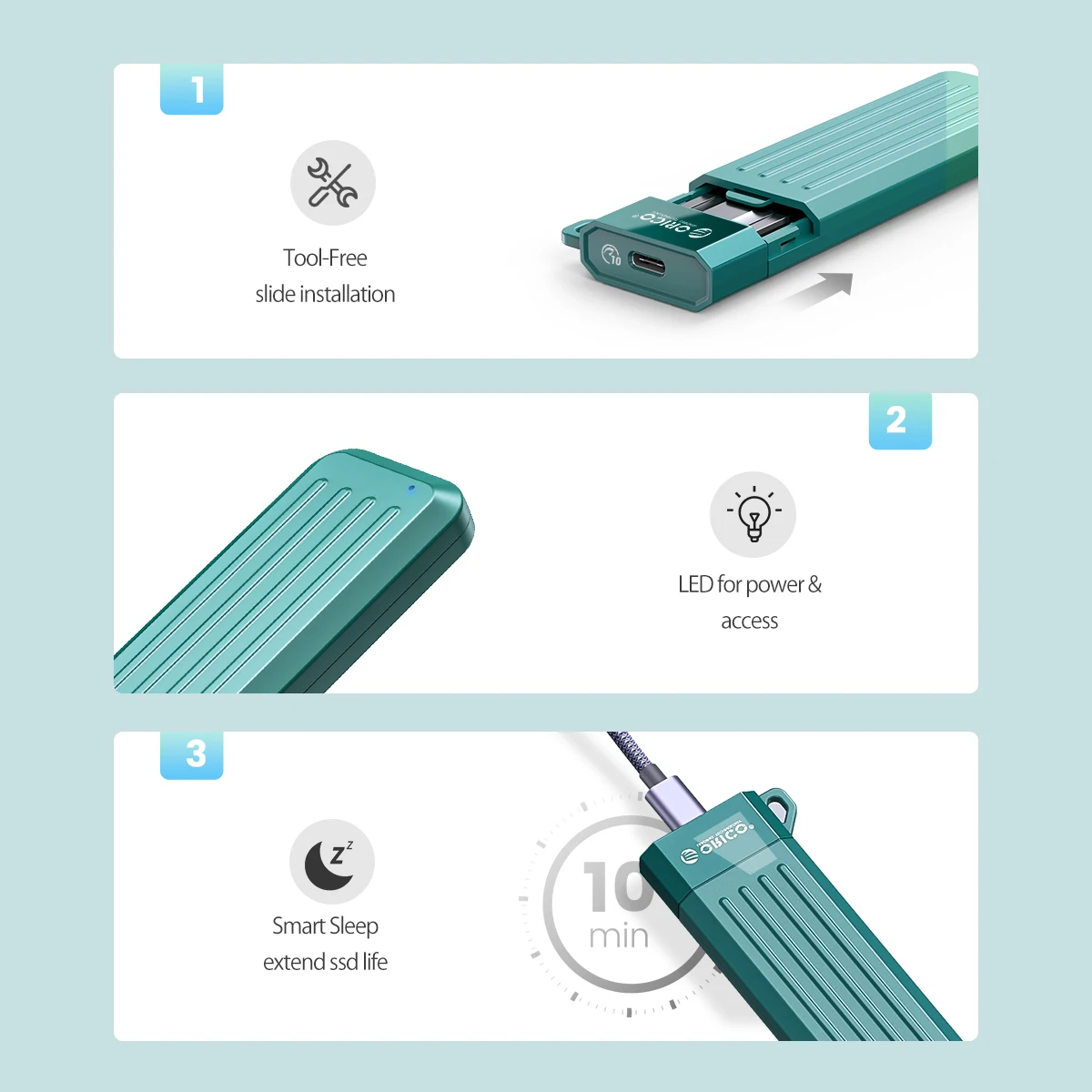 ORICO USB Type C Gen2 10Gbps M.2 SSD Case: NVMe/PCIe, SATA NGFF 6Gbps Enclosure