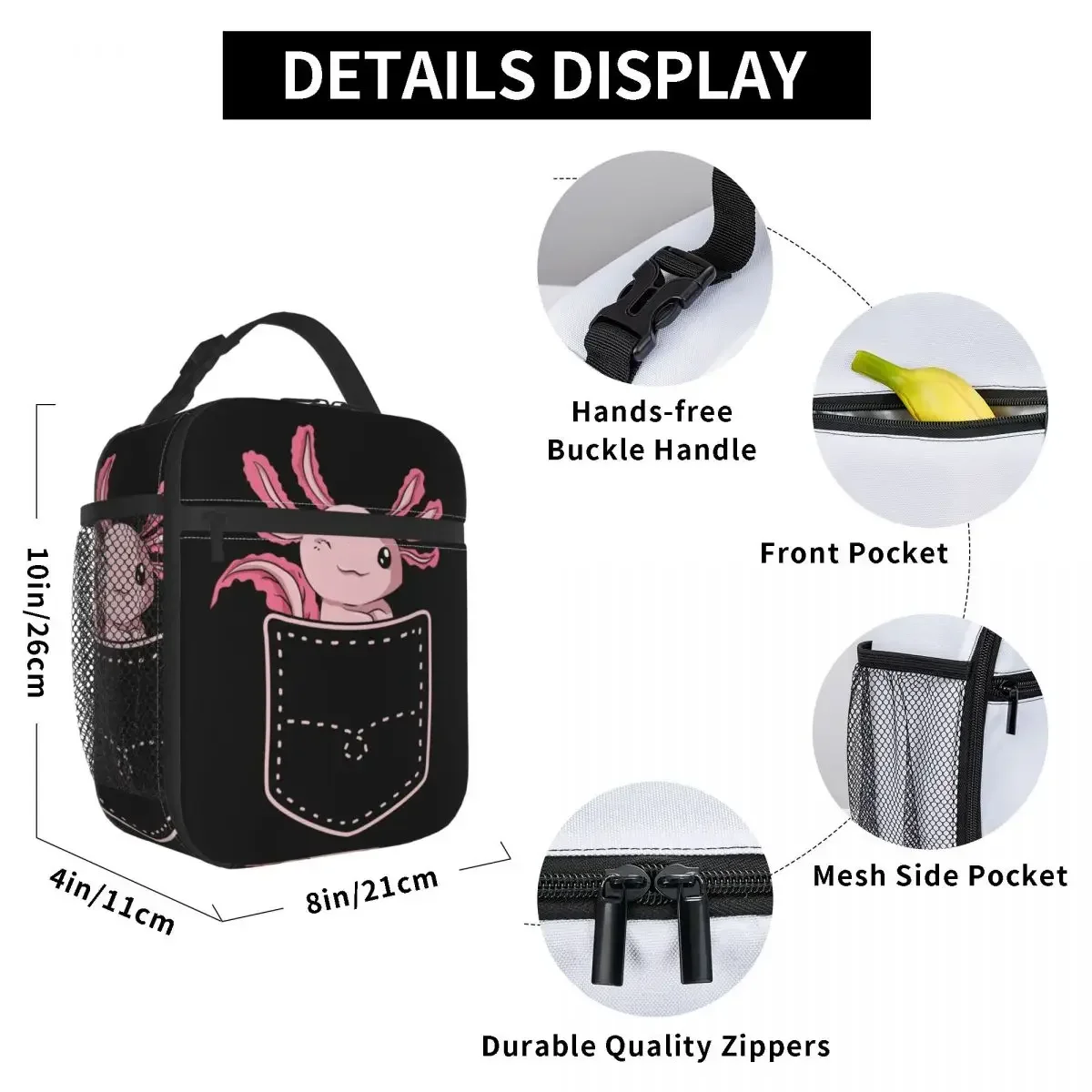 Axolotl In Pocket Insulated Lunch Bags per le donne anfibio Exotic Animal Resuable Thermal Cooler Bento Box Kids School Children