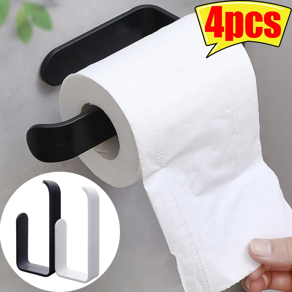 Self-adhesive Toilet Paper Rack Wall Mounted Bathroom Towels Holder Kitchen Cling Film Plastic Hanger Without Punching Holder