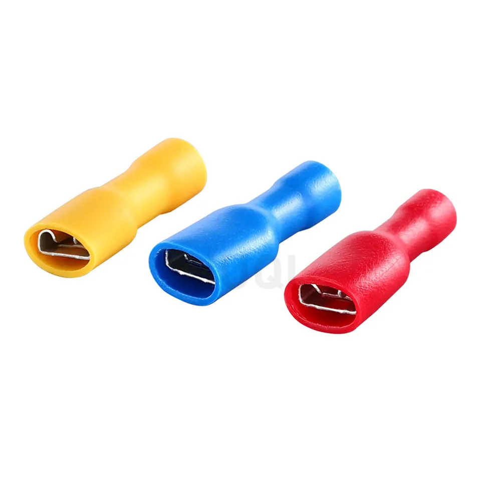 FDFD Red blue  yellow  6.3mm Insulated Spade Crimp Wire Cable Connector Terminal female