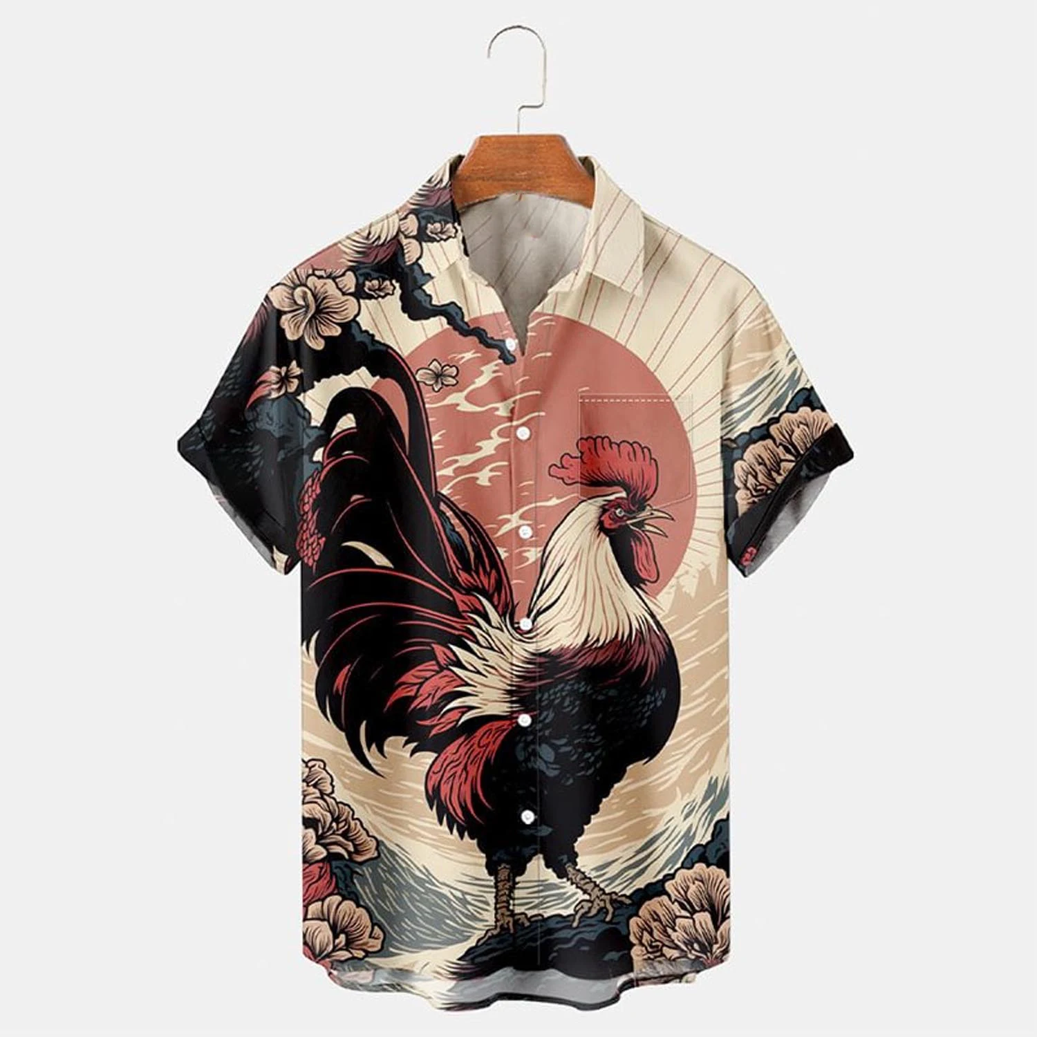 

2024 New High Quality Ukiyoe Animal Wave Shirt Men's Vacation Casual Lapel Shirt Best Seller Men's Casual Fashion Shirt