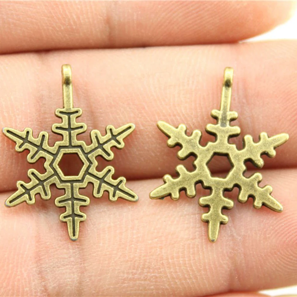 WYSIWYG 10pcs 23mm Snowflake Charms Antique Bronze Color Charms For Jewelry Making Jewelry Findings