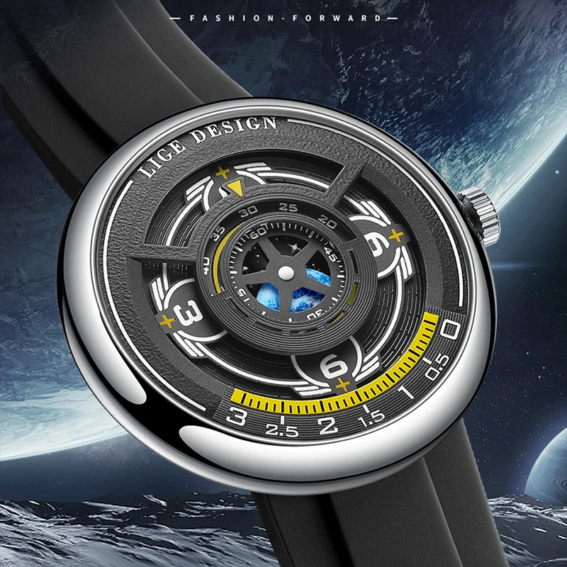 LIGE Outdoor Creative Dial Watches Male Fashion Casual Sport Earth Silicone Waterproof Luminous Quartz Wristwatches Reloj Hombre