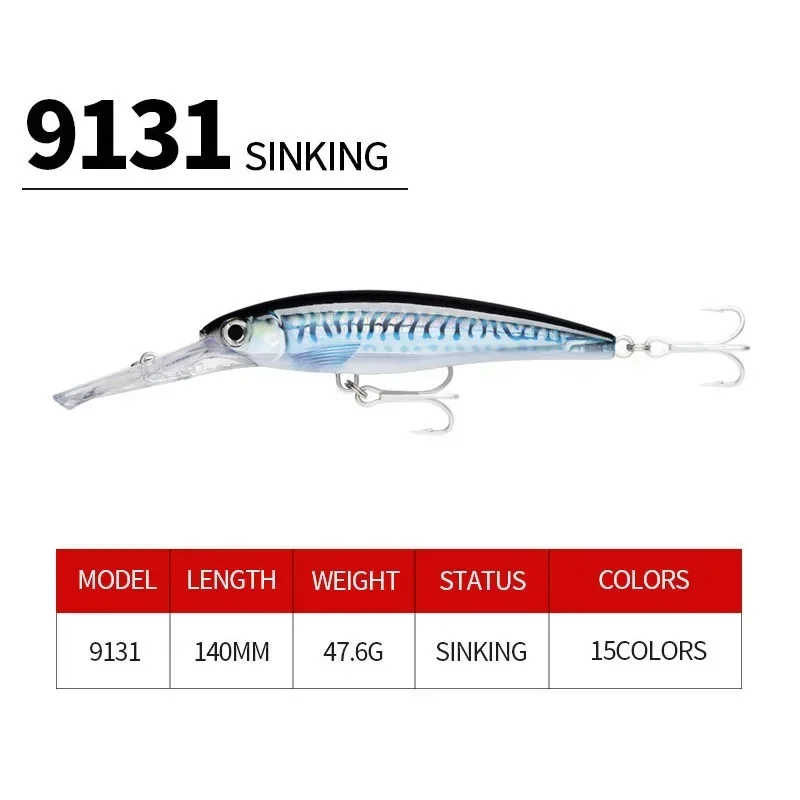 1Pcs 140mm 47.6g Big Heavy Minnow Trolling Lure Fishing Bait Deep Diving Seabass Trout Lure Isca Pesca Minnow Hard Bait 9130