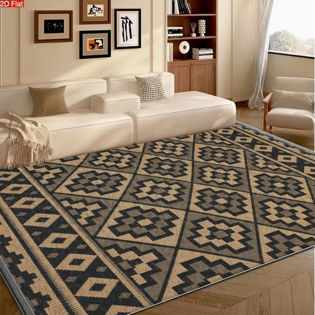Black Beige Southwestern Tribal Diamond Geometric Area Rug Boho carpet flooring for Living Room Entryway Home Decor