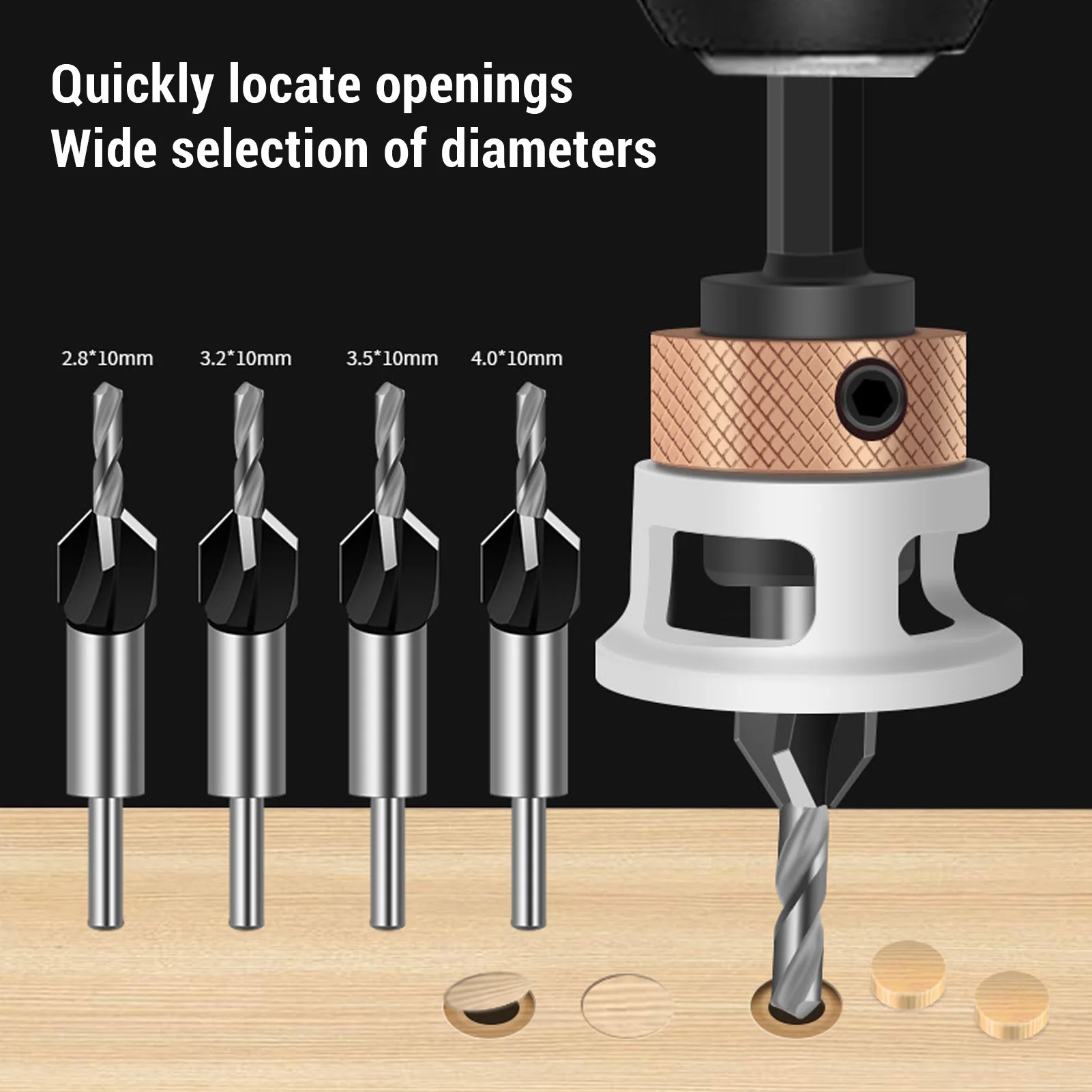 

Counter Sinker Drill Bit Set, Countersink Drill Bit Set 4 Flute Aluminium Alloy Adjustable Depth Countersink Wood Drill Bit Set