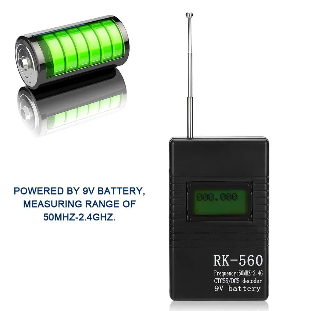 RK560 Frequency Counter Meter 50MHz-2.4GHz Portable Handheld Radio Tester with CTCSS/DCS Decoder Accurate Testing