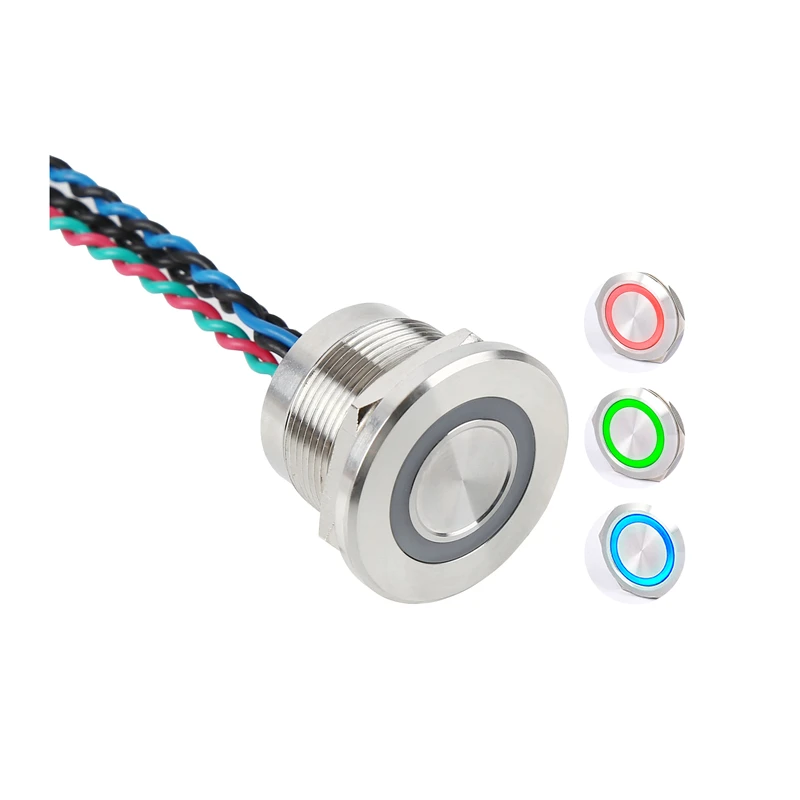 16MM 19MM 22MM IP68 316L stainless steel or  Black aluminum Waterproof RGB 3 color piezo push button switch PS223P10YSS1RGB24T