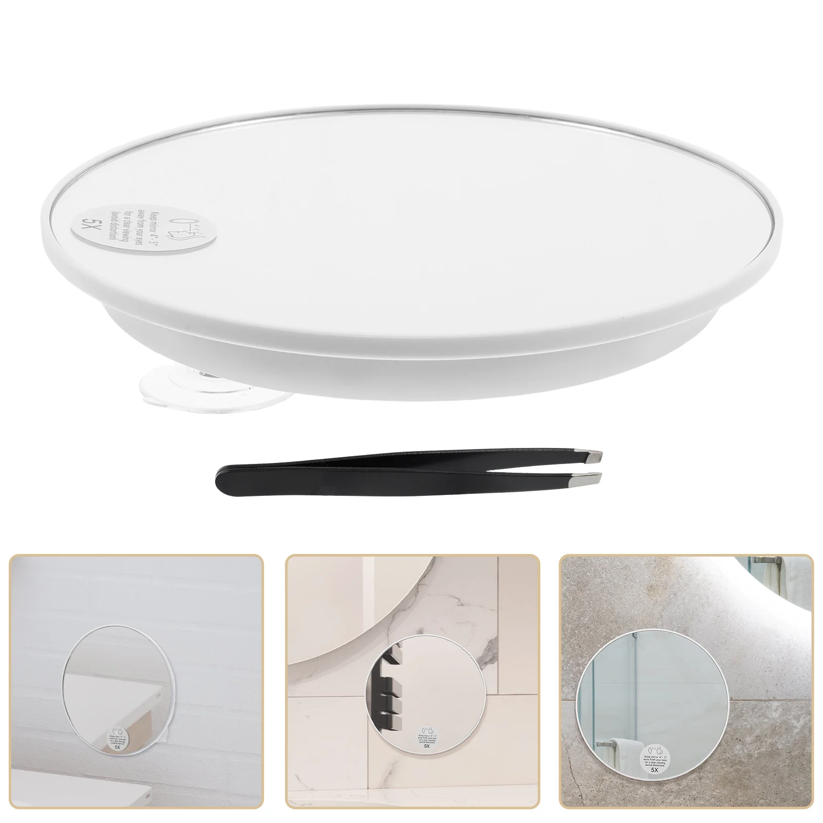

1Set Travel Mirror 10x Magnification Suction Cup Design Compact Makeup Accessory Tweezers Included Bathroom Vanity