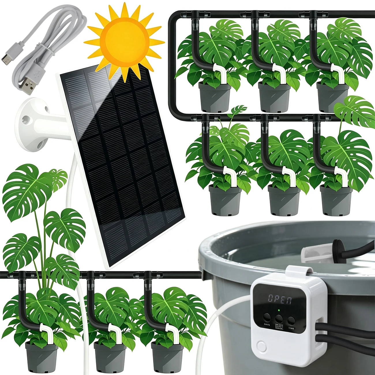 Solar Energy Intelligent Automatic Watering Device Garden Drip Irrigation Kit Pump Controller Timer System for Bonsai Pot Plants
