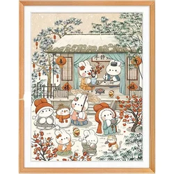 Winter Snow Rabbits Needlework,DIY 11CT Cross Stitch Set Full Embroidery Kit, Printed Cross-stitch Gift, Home Wall Decor New