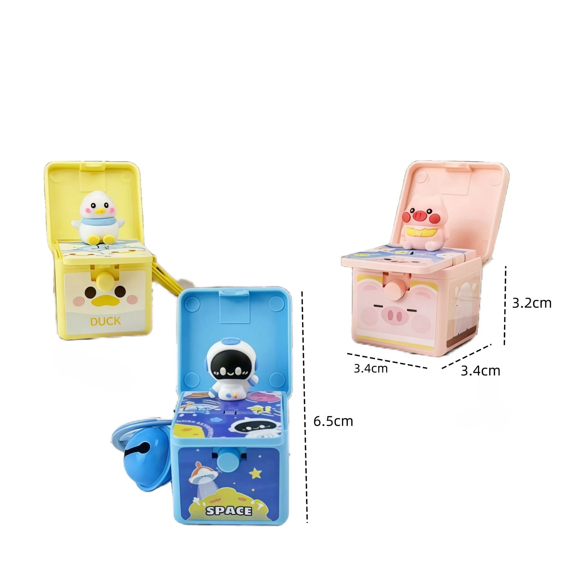 1pcs 만화 우주 비행사 패턴 원 클릭 서프라이즈 박스 키 체인 귀여운 치료 릴리스 정서적 스트레스 감압 핑크 돼지 열쇠 고리