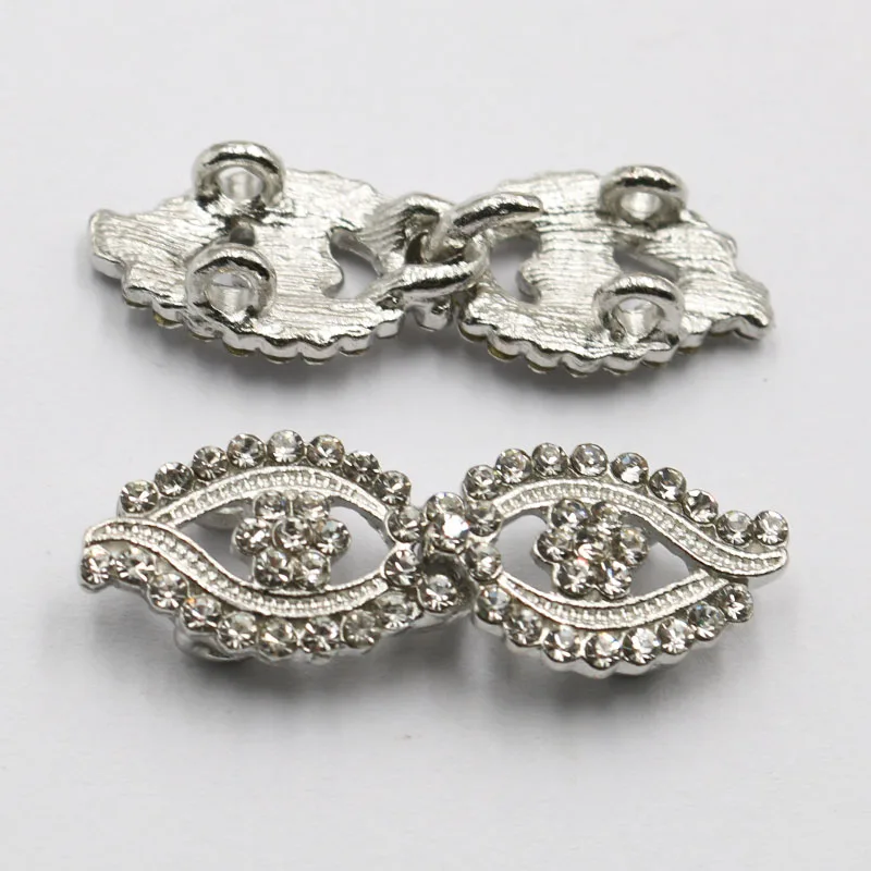 New 5 pairs of 12 * 35mm Charming Eye Rhinestone Metal Buckle Vintage Qipao Wedding Dress Decoration Buckle Sewing Accessories