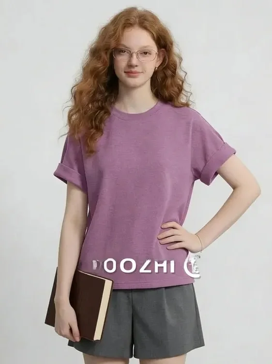 

Футболка ZhuoZhi с коротким рукавом, минималистичная, цветная, удобная, с круглым вырезом, универсальная, летняя, новый французский стиль, свободный крой
