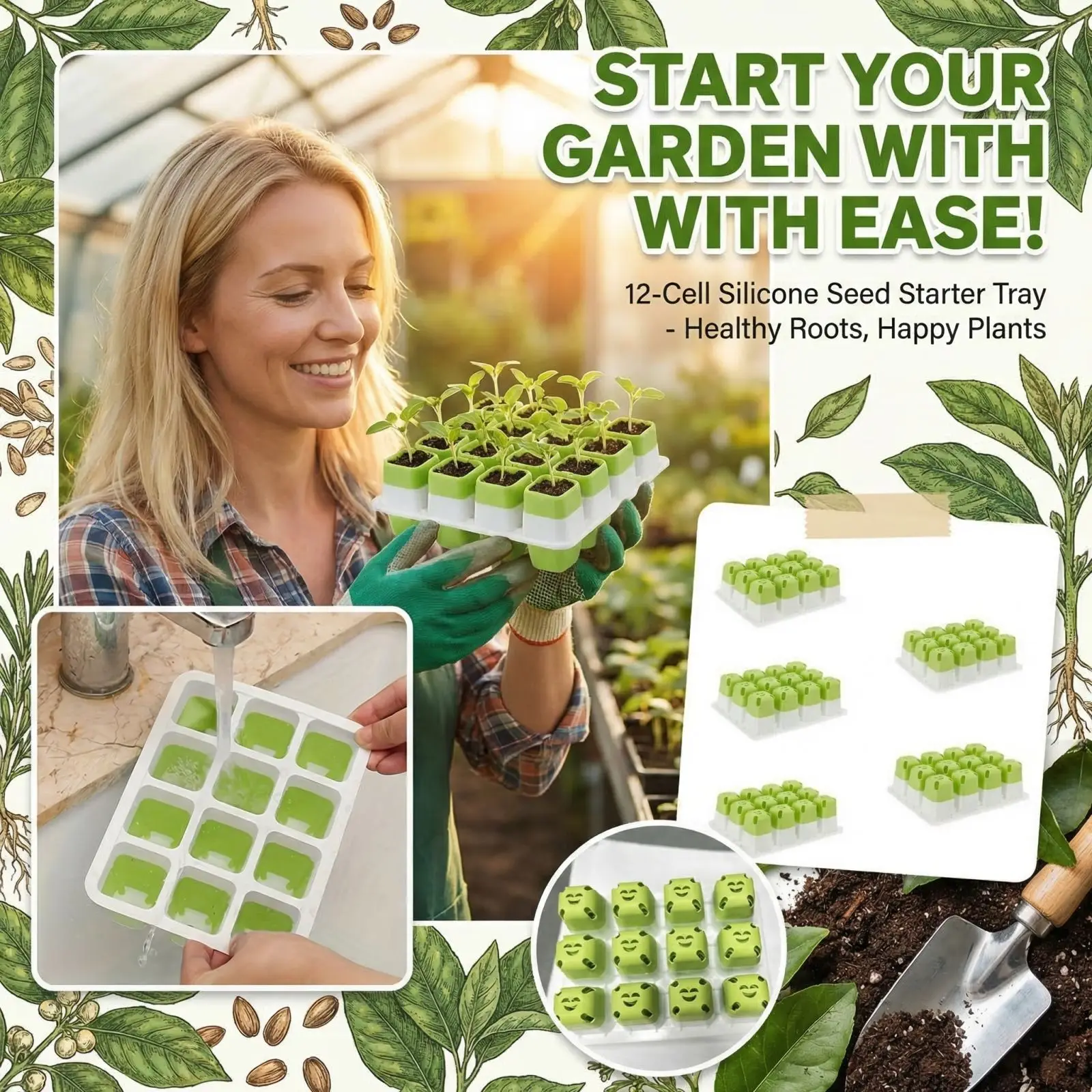 Kit de inicio de cultivo de semillas multiusos de 5 piezas, bandeja de inicio de cultivo de semillas con unidad flexible superior, orificios fáciles de trasplantar