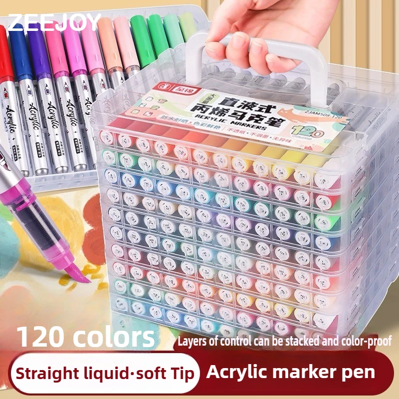 

ZEEJOY 120/1 Colors Acrylic Markers Soft Head Brush Tip Paint Pen for Fabric Rock Painting Stone Ceramic Stationery Art Supplies