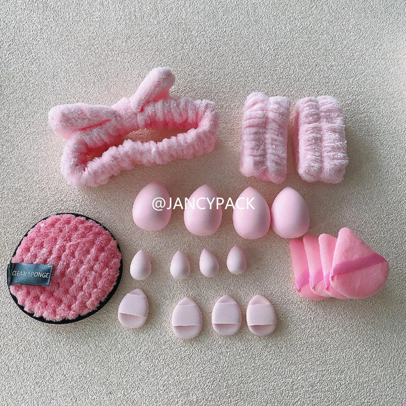 17 pz/set All'ingrosso Dual-Sided Soffi Morbidi Riutilizzabili Cosmetici Cinghie Da Polso Set Per La Pulizia Del Viso Fasce Per Capelli Lavabili Struccante
