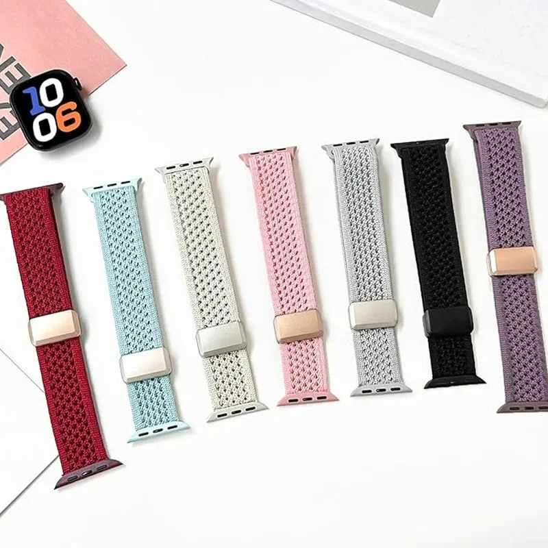 Braided Band For Apple Watch Strap 40mm 44mm 45mm 46mm 49mm 41mm 38 Magnetic Nylon Bracelet iWatch series se 7 6 8 9 10 Ultra 2