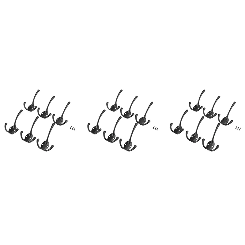 LBER 18PCS Big Heavy Duty Three Prongs Coat Hooks Wall Mounted With 36 Screws Retro Double Utility Rustic Hooks