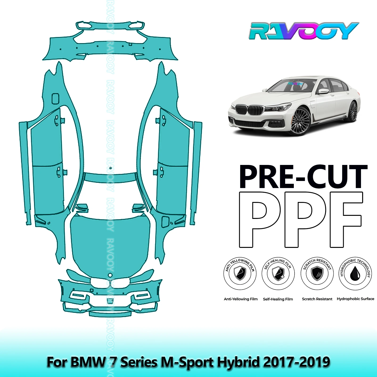 RAVOOY Custom-Fit Precut TPU PPF Full Vehicle Clear Bra Stone Guard EU UK For BMW 7 Series M-Sport Hybrid 2017-2019