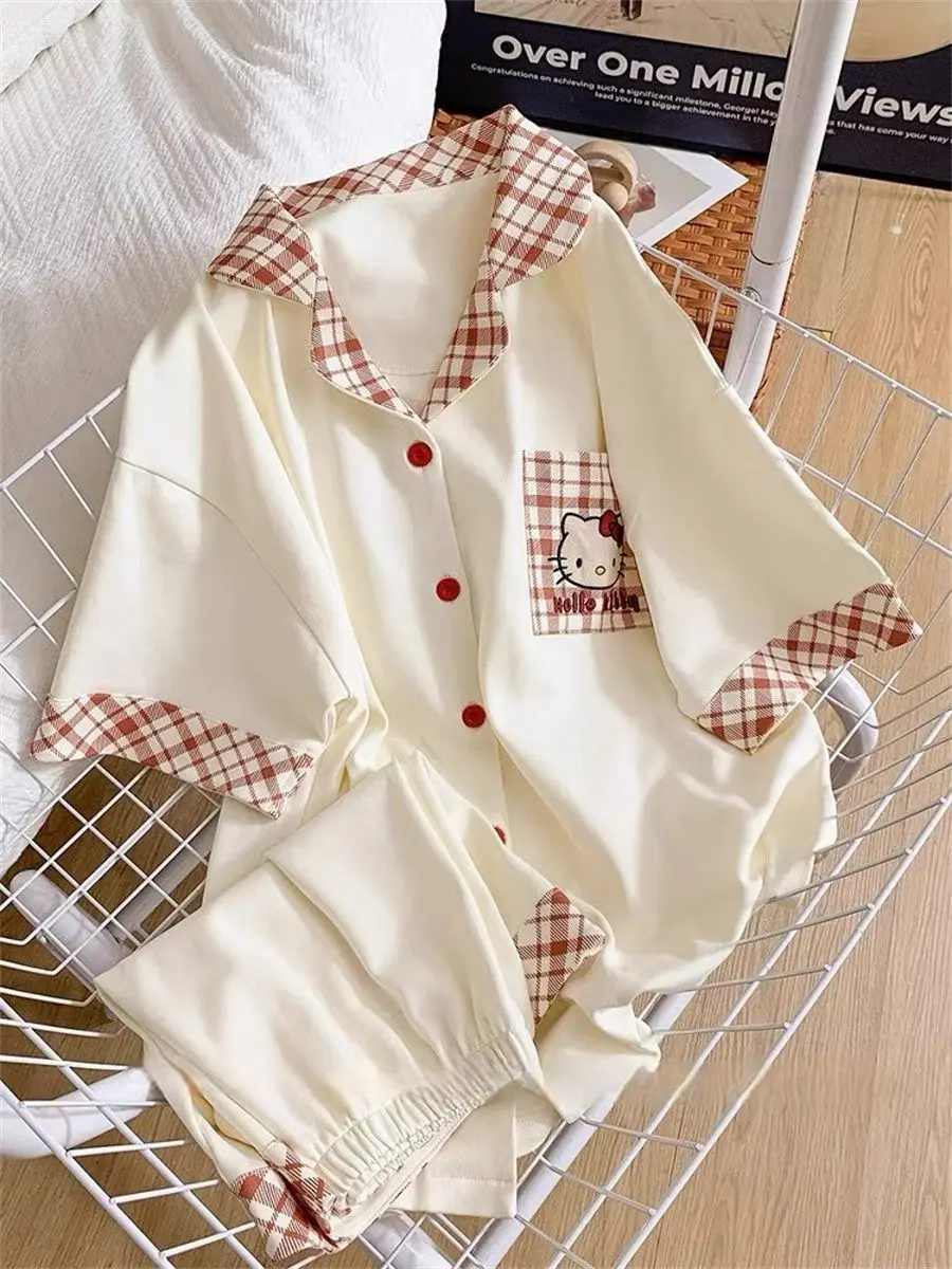 

Sanrio Hello Kitty Sleeping Wear for Woman Summer Pajamas Shorts Short Sleeve Sleepwear Kawaii Cartoon Nightgown Home Clothes