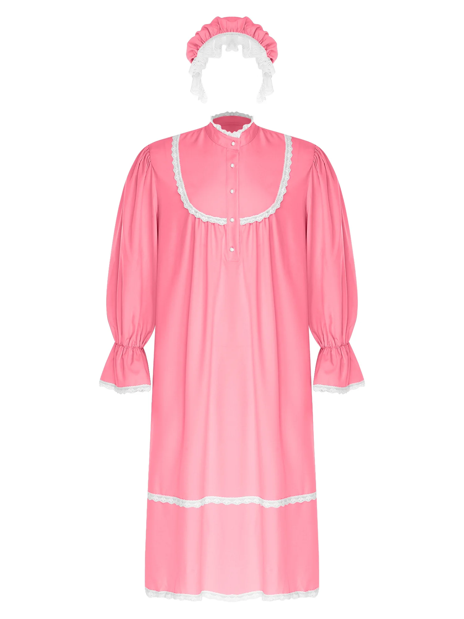 Robe de nuit pour homme, pyjama, costume de fĂȘte, vintage, victorien, chemise de nuit sissy avec chapeau, manches longues, poignets Ă volants, dentelle, robe de nuit