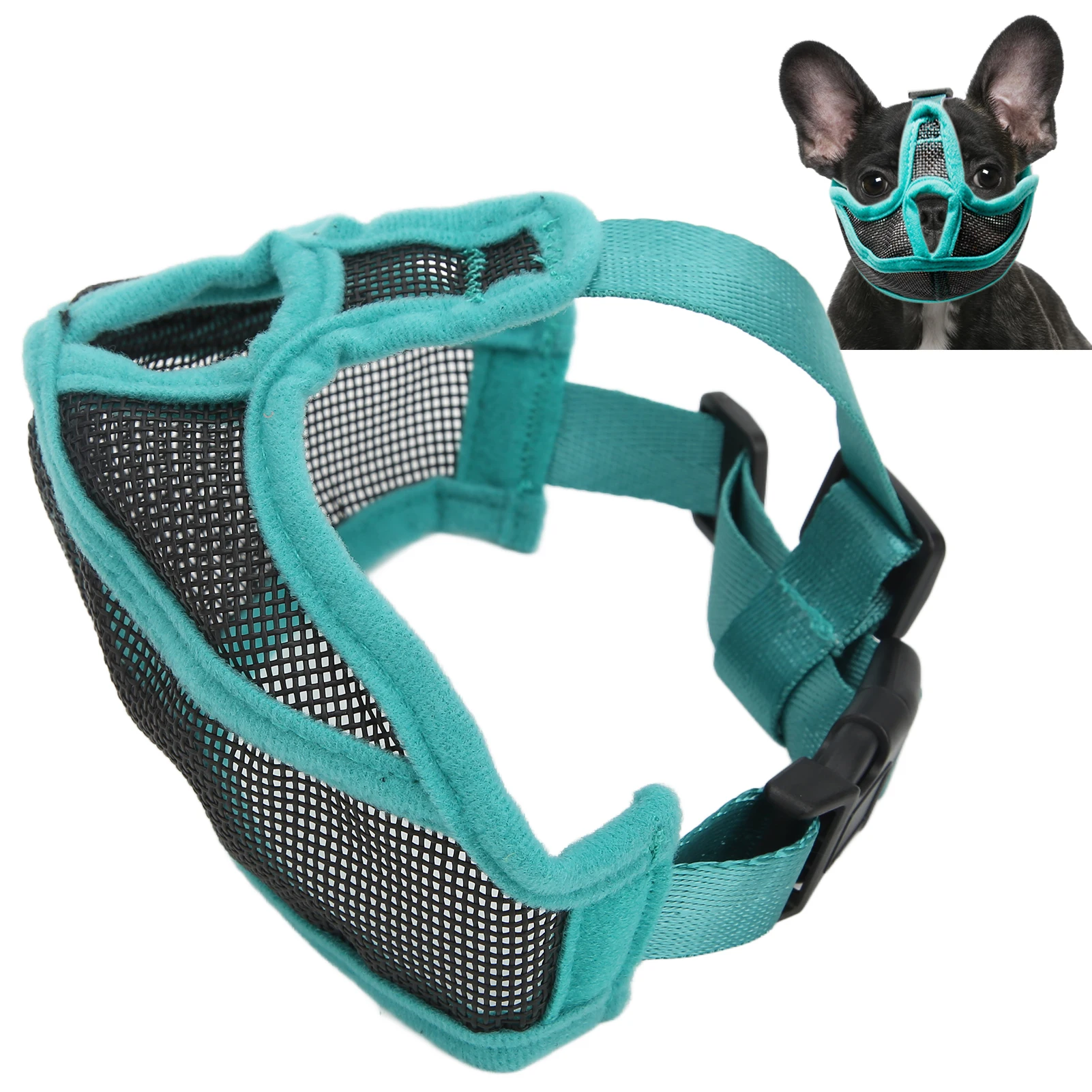 Short Snout Dog Muzzle Mesh Adjustable Breathable Anti Biting Bulldog Short Snout Muzzle for Dogs Short Snout Dog Muzzle Mesh