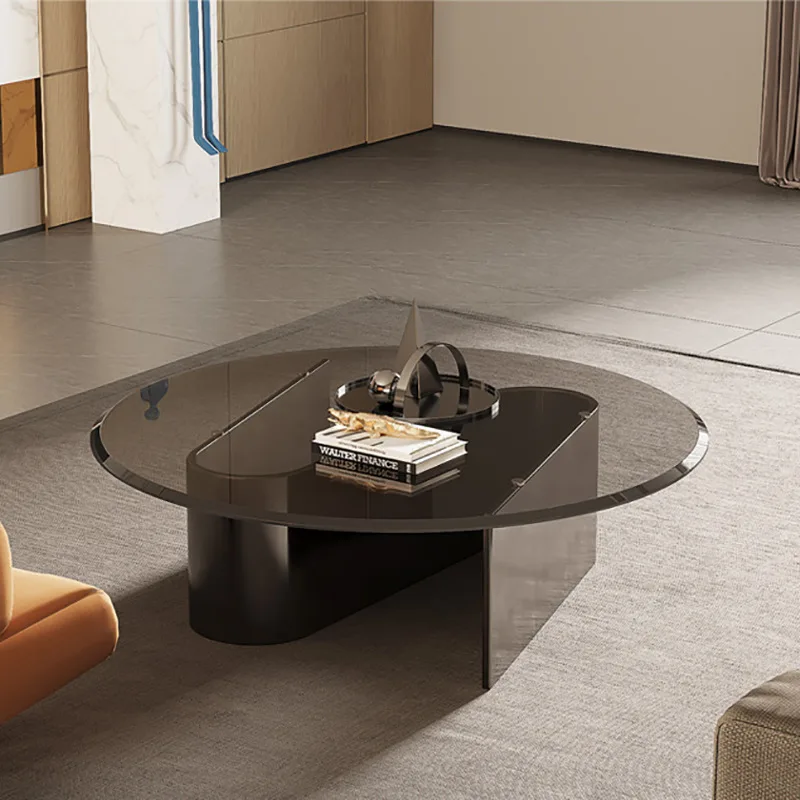#Italian Round Transparent Tempered Glass Titanium Stainless Steel Coffee Table for Home