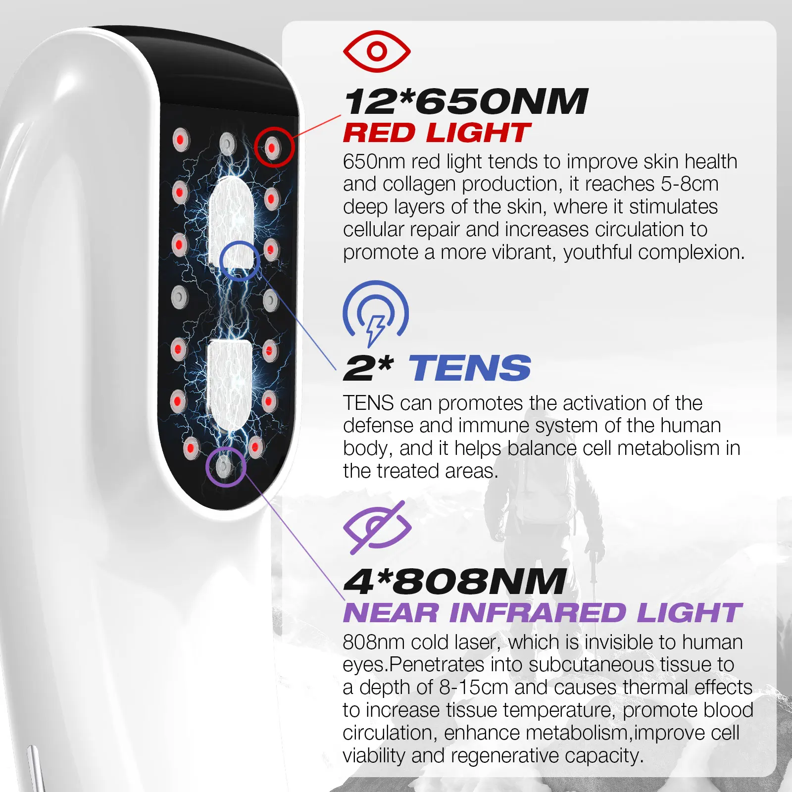 Low Frequency Therapy Device 4X808nm Adjustable Electrical Nerve Stimulation Device For Body Pain Relief&Joint/Muscle&Tissue