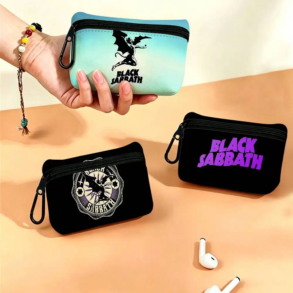 B-Black S-Sabbaths Band Oxford Cloth Zipper Coin Purse Portable Hanging Key Pouch Organizer For Travel Cosmetic Bag