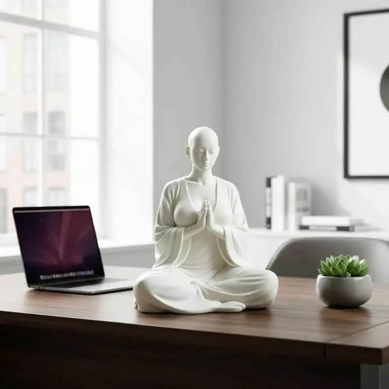 Minimalist Zen Meditation White Sculpture Spiritual Art Figurine Decor for Office Desktop Living Room Gift Ornament