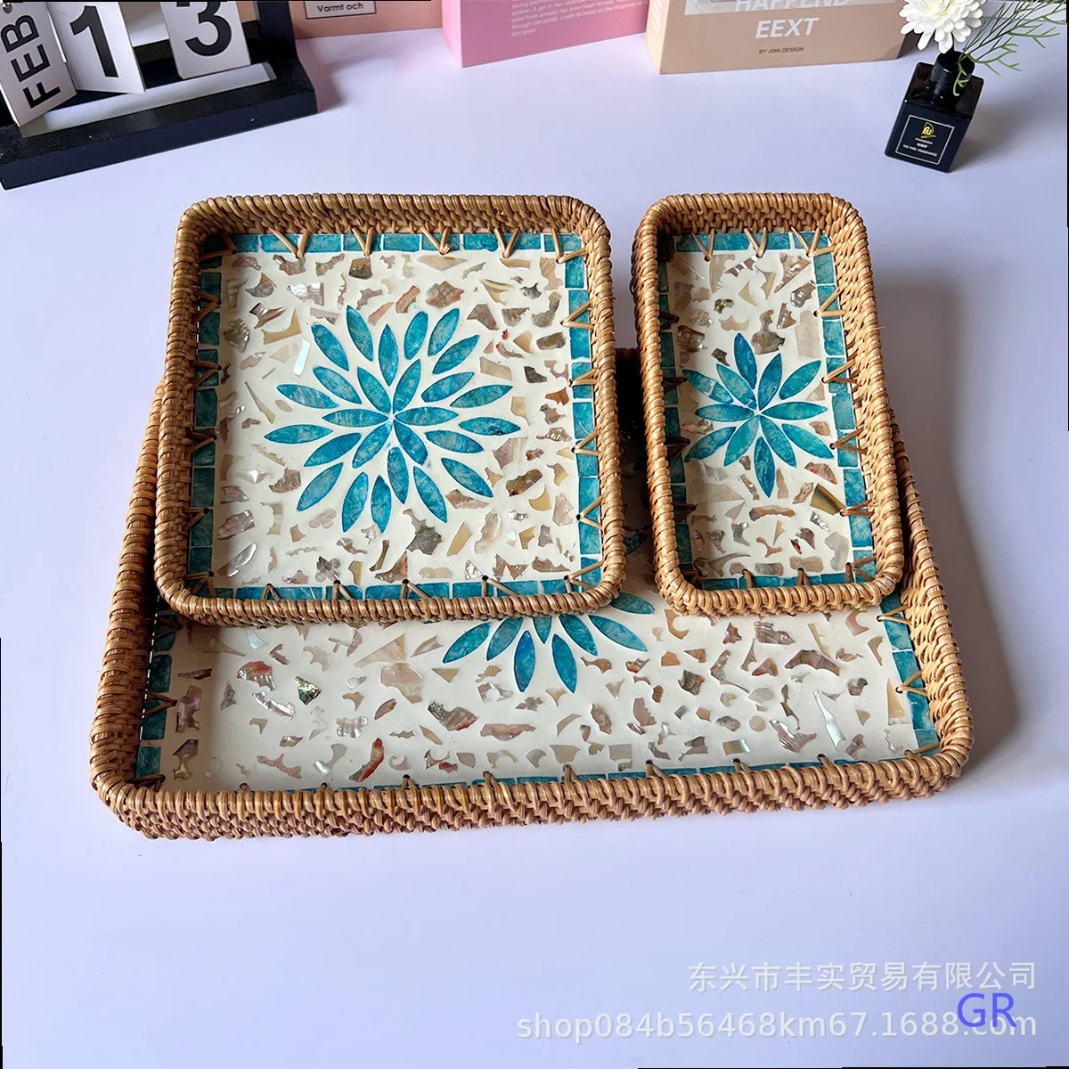 Vietnam Handmade Rattan Shell Tray Fruit Snack Serving Tea Decor Storage