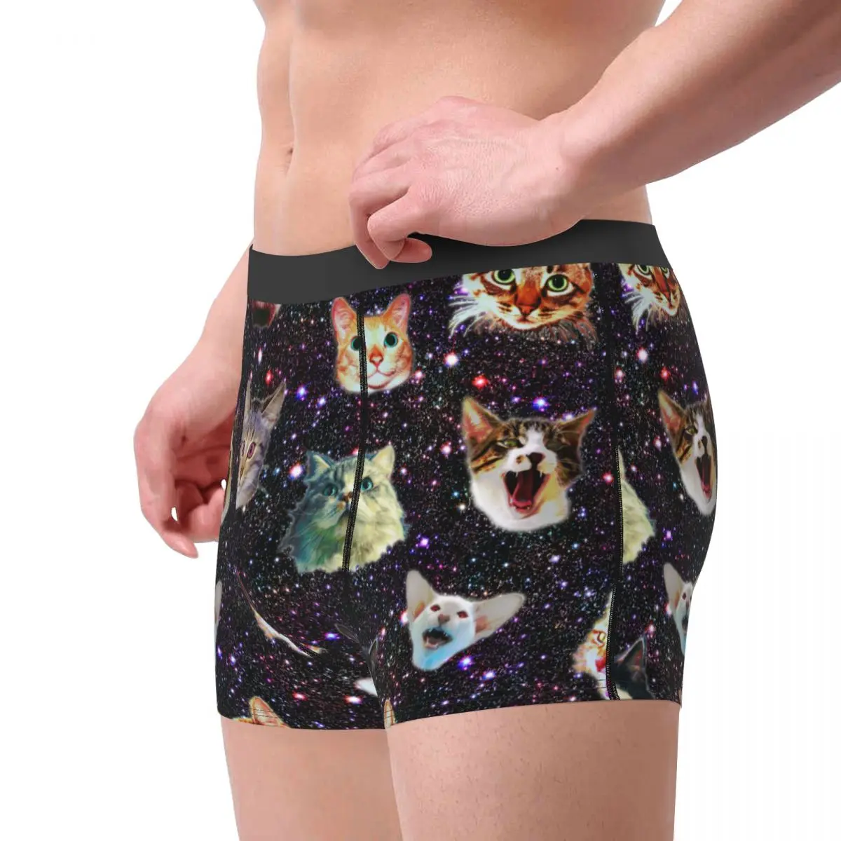 Cat Heads In Outer Space Funny Galaxy Men Underwear Animal Boxer Briefs Shorts Panties Novelty Breathable Underpants for Male