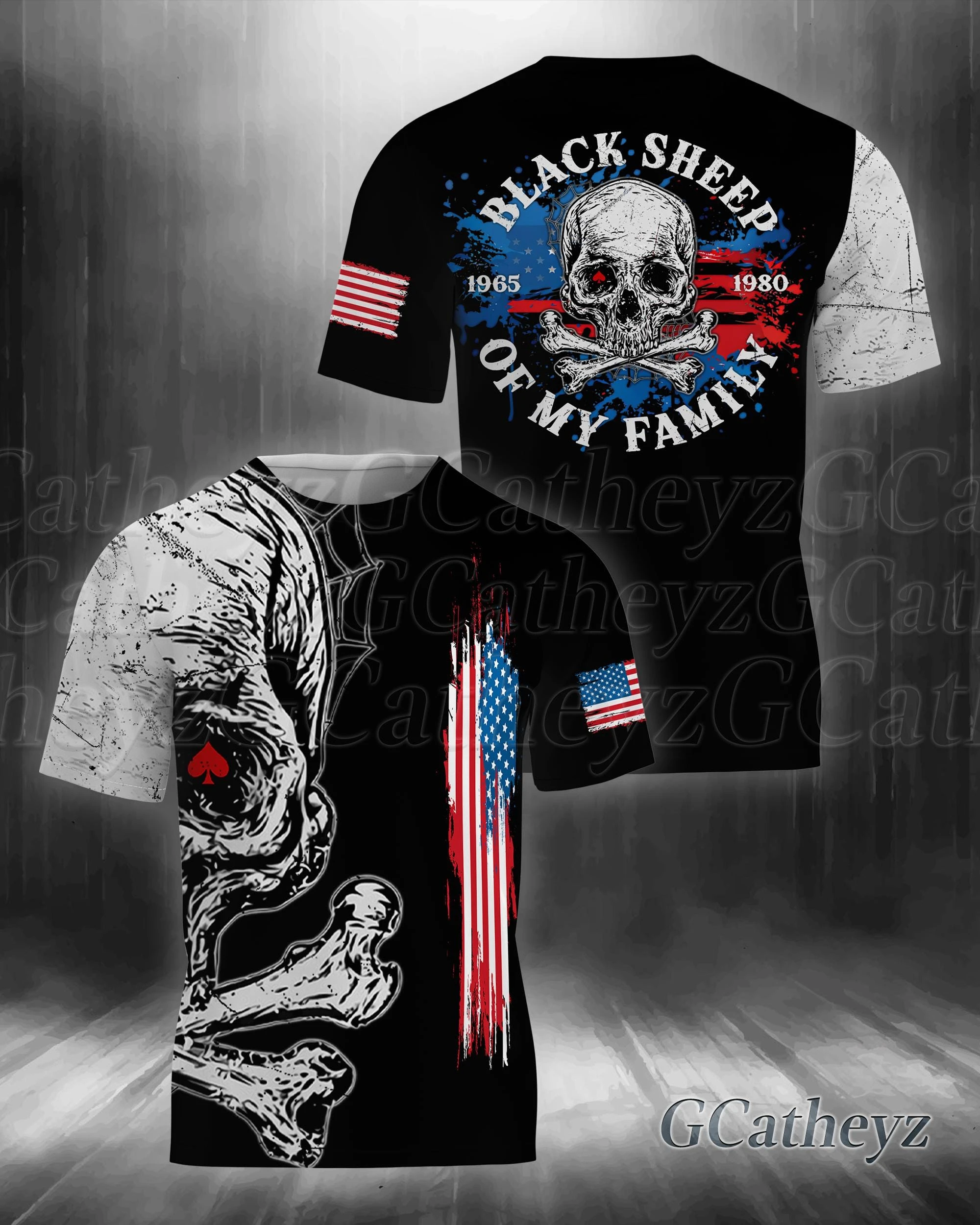 Black Sheep Of My Family Graphic T‑Shirt Men Double‑Sided 3D Full Print Short Sleeve Tee Biker Punk Streetwear Unisex Tshirt