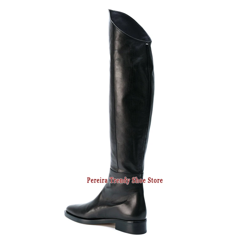 Autumn Winter Genuine Leather Men's Knight Boots British Style Trendy Versatile Cowhide Pointy Toe Side Zipper Knee High Boots