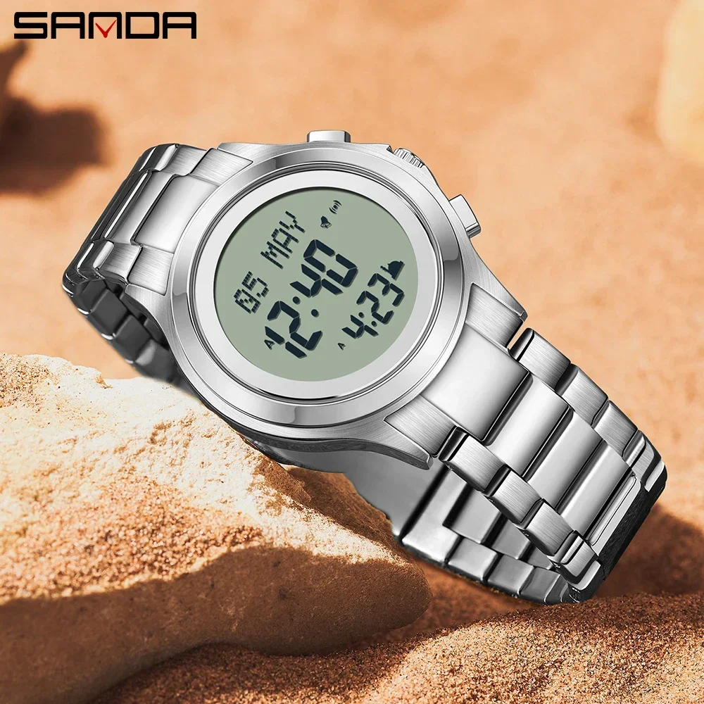 Sanda 6170 Middle East Full Stainless Steel Golden Arabic Tide Fashion Multi Functional Reminder Direction Indicator Led Watches