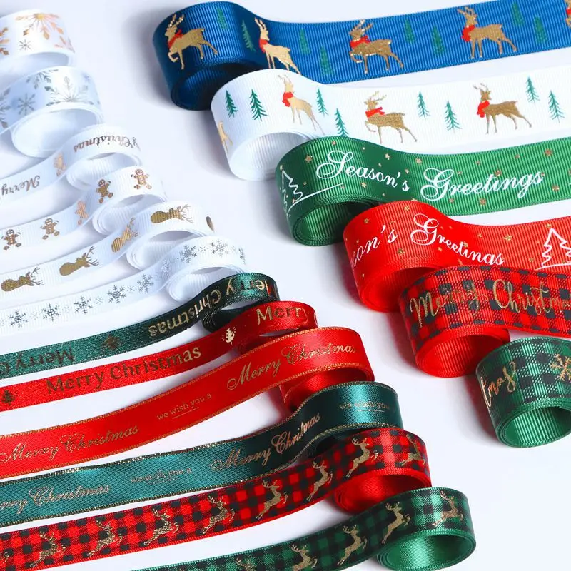 5 Meters Christmas Ribbon 25mm 15mm Cartoon Ribbons For Christmas Gift Wrapping Yule Decoration DIY Handmade Crafts Ornaments