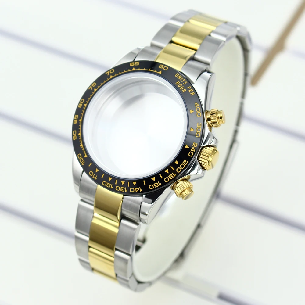 

39mm high quality Watch Cases Polished Brushed Bracelet For Seiko VK63A Movement Watches Accessories With Sapphire Crystal Glass
