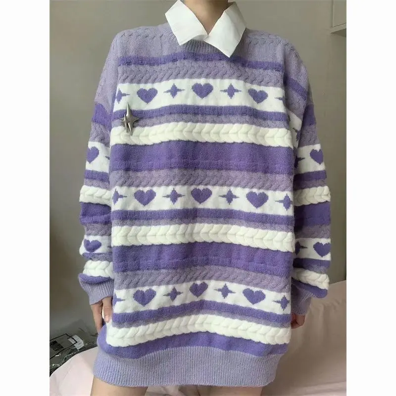 Women's Y2K Kawaii Sweaters Cute Cartoon Animal Sweet Oversized Sweater Loose Warm Winter Jumpers Long Sleeve Knitted Pullovers