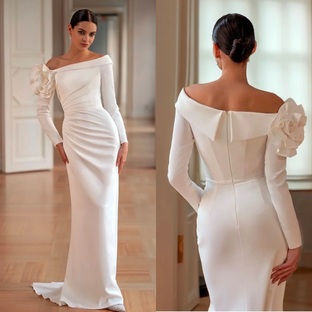 

Customized Fashion High Quality Pleat Handmade Flower Straight Off-the-shoulder Long Dresses Bespoke Occasion Dresses Formal