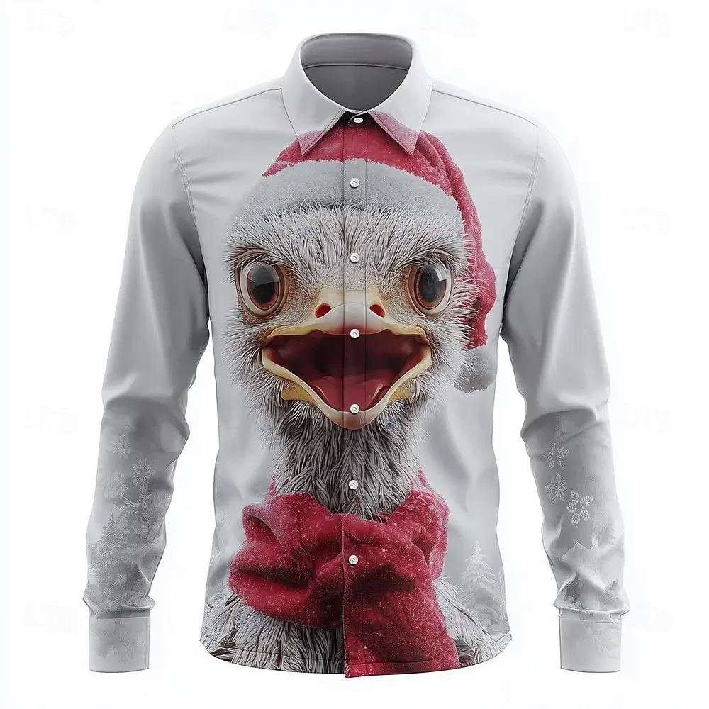 New Christmas Theme Men's Snowflake Christmas Animal Cute Pet Print Shirt Button Shirt Casual Long-sleeved Shirt Street Shirt