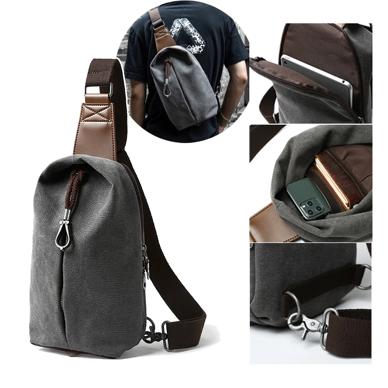 

Мужская парусиновая нагрудная сумка, большая вместительная сумка через плечо, ретро сумка на плечо, повседневная студенческая сумка-мессенджер, сумка Поясная