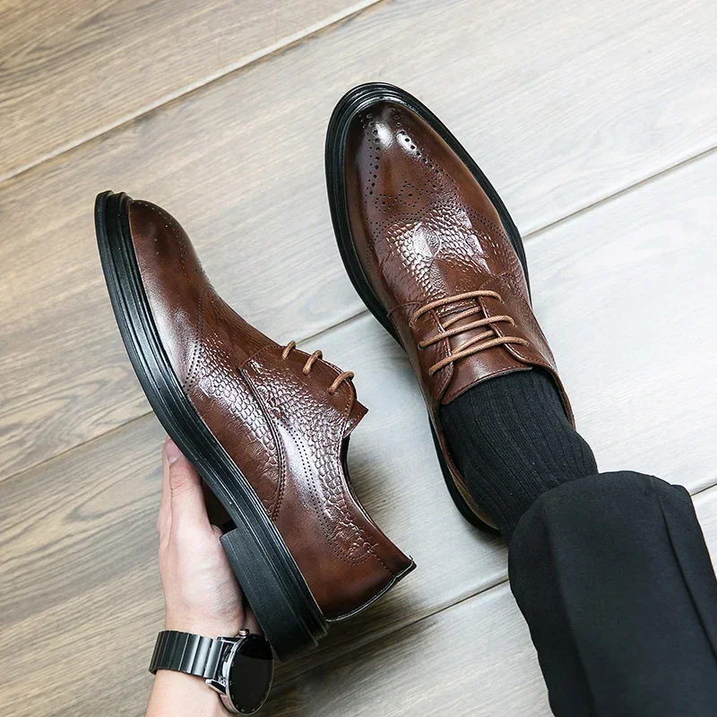 New Black Men Derby Shoes Brown Round Toe Lace-up Party Men's Formal Shoes Pu Leather  Size 38-46 Men Dress Shoes
